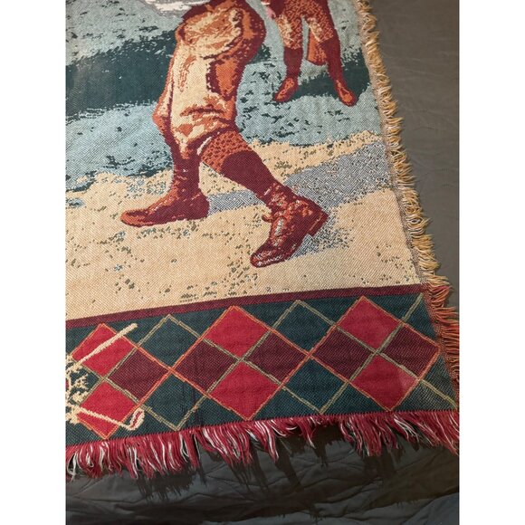 Vintage Golf Scene Cotton Throw Blanket Fringed Edges Sports Decor USA Made - Picture 5 of 10